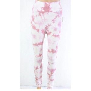 LOVE TREE Tie Dye Ribbed Knit Stretch Leggings SIZE Large PINK Mauve NWT